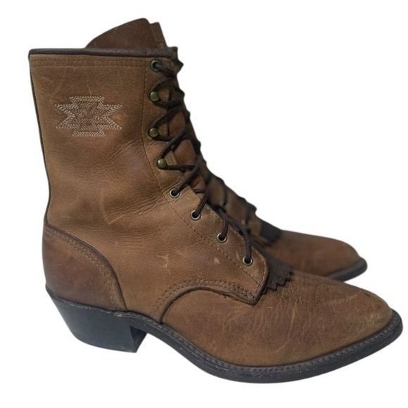 Vintage Abilene Boot Co  Women’s Brown Leather Western Lace Roper Boots - Picture 1 of 9